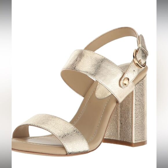 Joie Women's Lakin Leather Gold Metallic Block Heeled Strappy Sandals Sz 38 - Picture 1 of 11